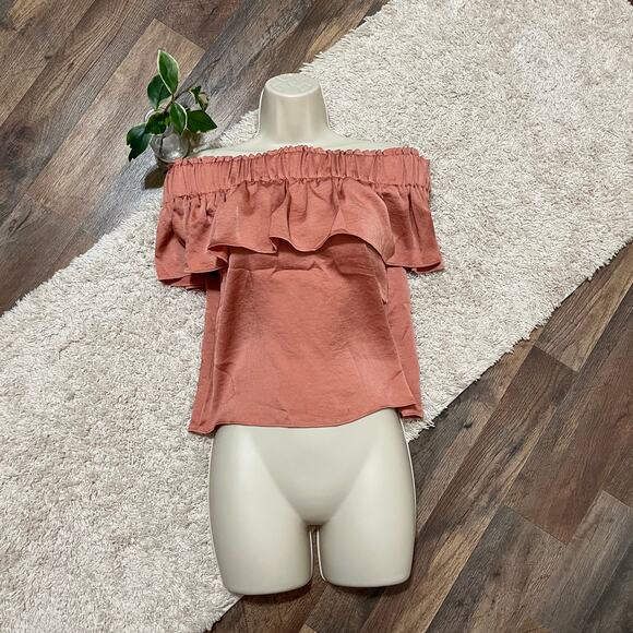 Express Size XS Orange Ruffle Satin Off Shoulder Top - Picture 1 of 5